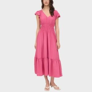 New August Sky Dusty Fuchsia Pink Short Sleeve Midi Dress Size Small